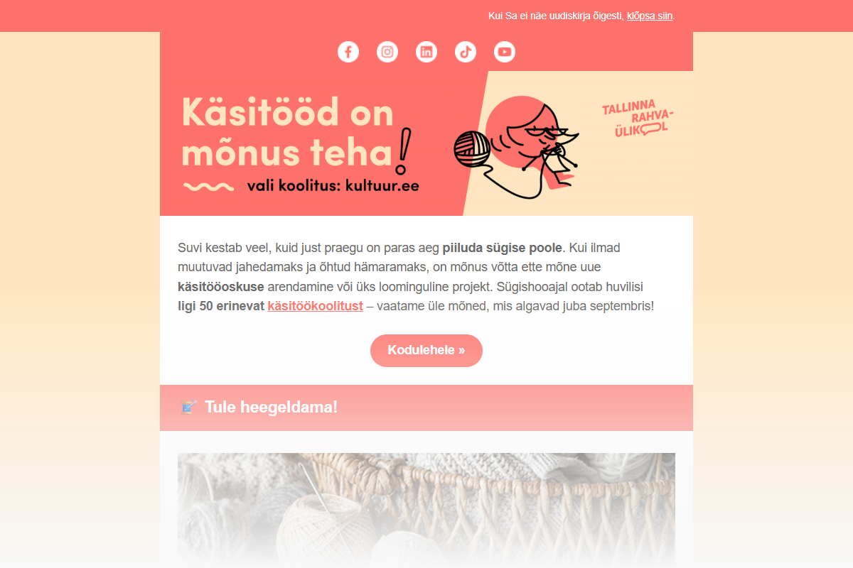 Infokiri 10/2026. Millist käsitööoskust soovid sügisel arendada?